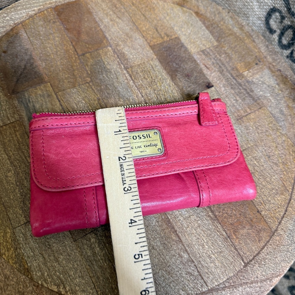 Fossil Lamb Leather Wallet Bi Fold Pink w/ Zipper Pouch CUTE - Picture 6 of 9